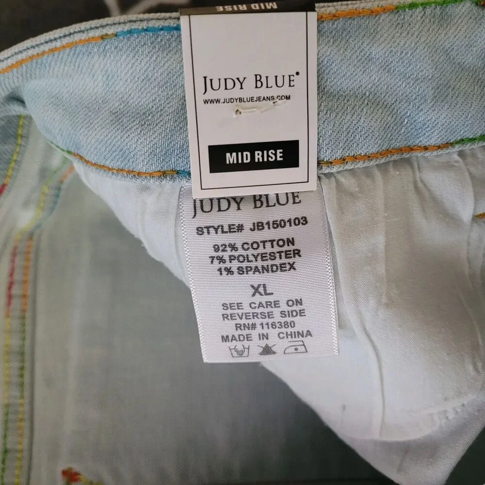 Judy Blue Denim Shorts Womens Xl Blue Mid Waist Cut Off 3